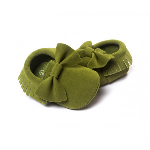 Pantofiori verzi din catifea cu franjuri