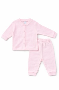 Set bebelusi 2 piese bumbac rib – Bluza cu capse si pantaloni, culoare roz - Img 2