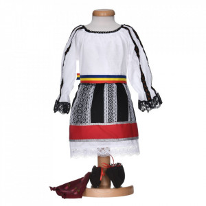 Set costum traditional fetita, trusou botez landou si lumanare, decor national, Denikos® 1052 - Img 4