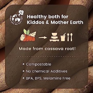Set diversificare hrana bebelusi Miniware Sip&Snack, 100% din materiale naturale biodegradabile, 3 piese, Toffee - Img 6
