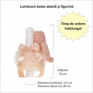 Set elegant trusou botez, cutie trusou si lumanare iepuras pufos, dantela si fundite, decor Crem, Denikos® 932 - Img 2