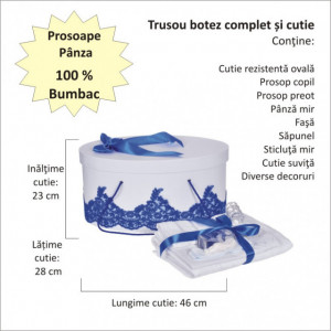 Set elegant trusou botez, cutie trusou si lumanare personalizata cu nume, decor dantela Albastra cu iepuras, Denikos® 948 - Img 4