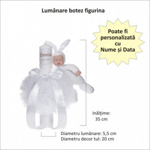 Set elegant trusou botez, cutie trusou si lumanare personalizata cu nume, decor dantela Alba cu iepuras, Denikos® 952 - Img 2