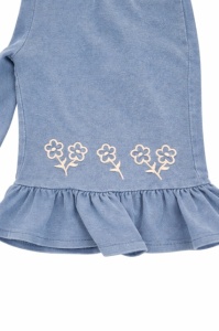 Set fete 2 piese bluza alba brodata pantaloni albastri evazati casual - Img 3