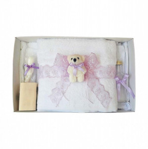 Set trusou botez si cutie trusou, Ursulet, dantela lila, Denikos® 462 - Img 3