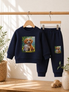 Trening bleumarine pentru bebelusi din bumbac, Best friends