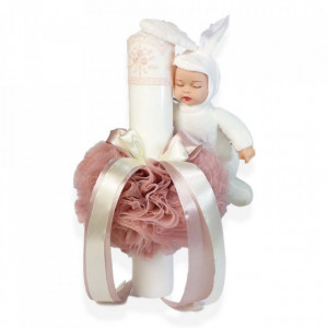 Trusou botez cu mesaj si lumanare cu iepuras, decor dusty rose, Denikos® 545 - Img 2