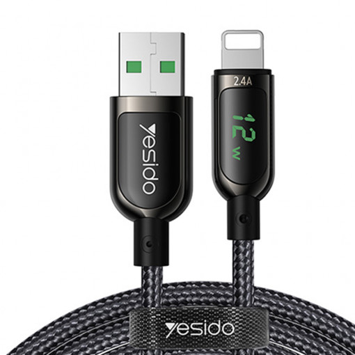 Cablu de Date USB la Lightning 2.4A, Display Digital , 1.2m - Yesido (CA-84) - Black