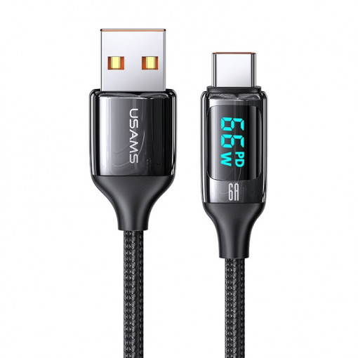 Cablu de Date USB la Type-C 66W, Digital Display, Fast Charge, 1.2m - USAMS U78 (US-SJ544) - Black