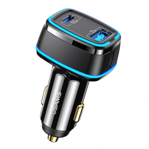 Incarcator Auto Type-C, USB, 120W, 5A - USAMS C24 Dual Port (US-CC142) - Black