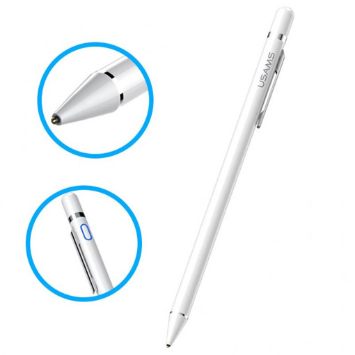 Stylus Pen - USAMS Active Touch Screen with Clip (US-ZB057) - White