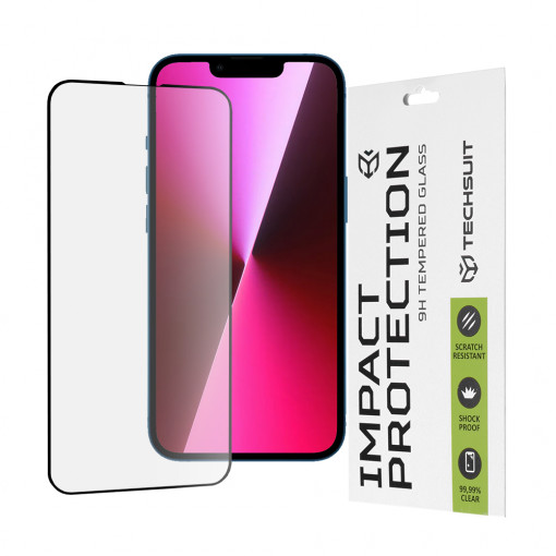 Folie protectie telefon iPhone 13 / 13 Pro / 14 - Techsuit 111D Full Cover / Full Glue Glass - Black