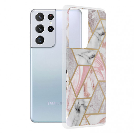 Husa telefon Samsung Galaxy S21 Ultra 5G - Techsuit Marble Series - Pink Hex