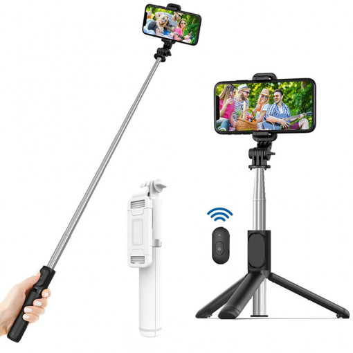 Selfie Stick Bluetooth - Techsuit Remote and Tripod Mount (Q01) - White