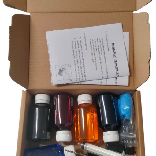 Set complet pentru reumplere cartuse HP 652, 652XL, negru si color, kit HP652 cu cerneala refill, lichid curatare , burghiu