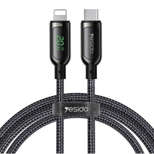 Cablu de Date Type-C Lightning, 20W, 5A, Digital Display, 1.2m - Yesido (CA-86) - Black