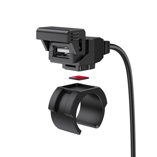 Hoco - Motorcycle Charger (Z45) - for Phone, Waterproof USB Port, 5V/2.4A, 1.5m - Black