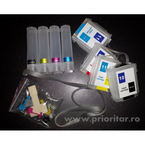 CISS for HP-10 HP-11 ( HP10 negru HP11 rosu galben albastru ) cu chipuri incluse + 400 ml cerneala cadou