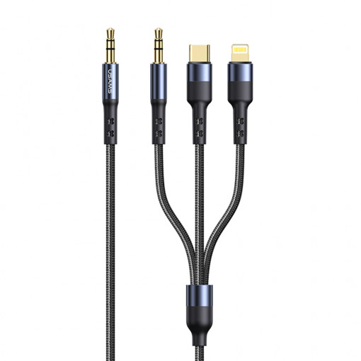 Cablu Audio Jack la tip C, Lightning, Jack 3.5mm, 1.2m - USAMS (US-SJ556) - Black