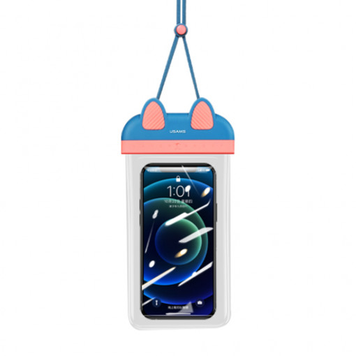 Husa Waterproof pentru Telefon 7 inch - USAMS Bag (US-YD010) - Blue/Pink