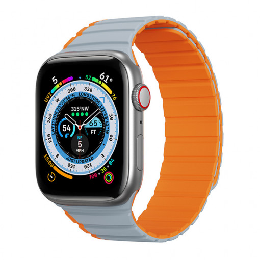 Curea pentru Apple Watch 1/2/3/4/5/6/7/8/SE/SE 2/Ultra (42/44/45/49mm) - Dux Ducis LD Series - Grey / Orange