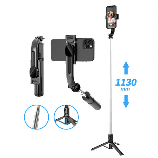 Selfie Stick si Trepied Stabil Bluetooth, 113cm - Techsuit (L13) - Black