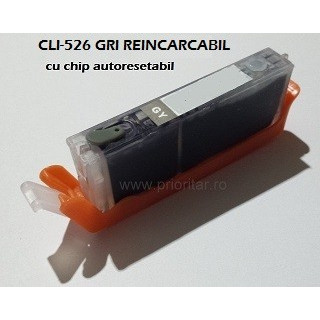 Cartus reincarcabil pt CANON CLI-526 GRI CLI526-GY gray refilabil PLIN CU CERNEALA cu cip autoresetabil