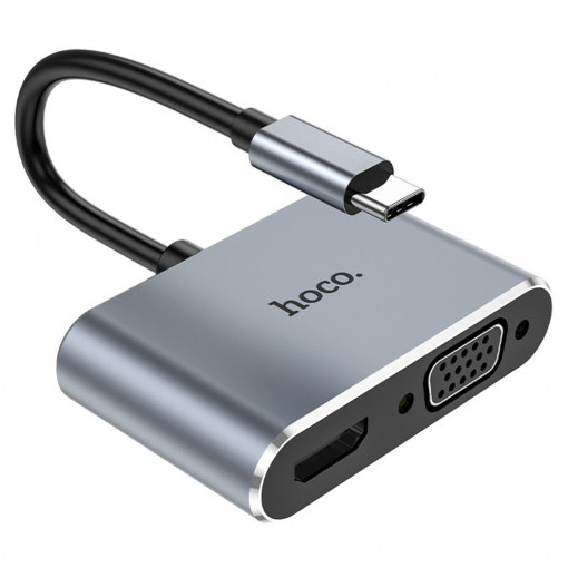 Hoco - OTG Adapter Easy-Lead (HB29) - Type-C to HDMI, VGA 4K@30Hz 1080p - Metal Gray