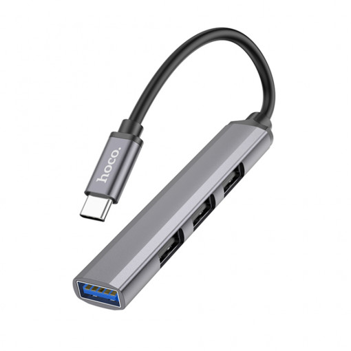 Hub Type-C la USB 3.0, 3xUSB 2.0 - Hoco (HB26) - Grey