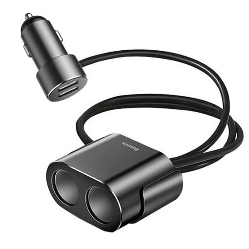 Incarcator Auto 2x USB 3.1A, 17W cu 2x Bricheta 80W - Baseus (CRDYQ-01) - Black