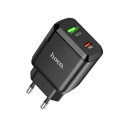 Incarcator Priza USB-A, Type-C, Q.C 3.0, PD 20W, 3A - Hoco Favor (N5) - Black