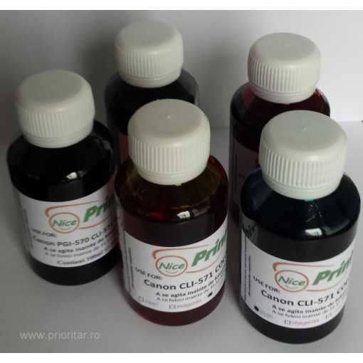 Pachet 5 culori x 100 ml Cerneala pentru cartuse CANON PGI-570 CLI-571 refilabile PGI570 CLI571
