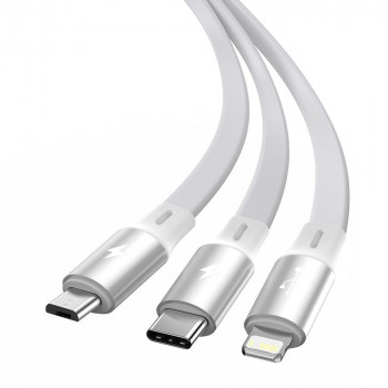 Cablu de Date USB la Type-C, Lightning, Micro-USB 3.5A, 1.2m - Baseus (CAMLT-MJ02) - White - Img 2