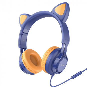 Casti cu Fir, Urechi de Pisica - Hoco Cat Ears (W36) - Midnight Blue - Img 2