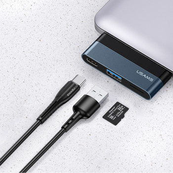 Hub Type-C la 1xUSB, Type-C, Micro SD - USAMS mini (US-SJ491) - Dark Gray - Img 2