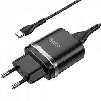 Incarcator Priza USB-A, 10W, 2.4A + Cablu Type-C - Hoco Ardent (N1) - Black - Img 1