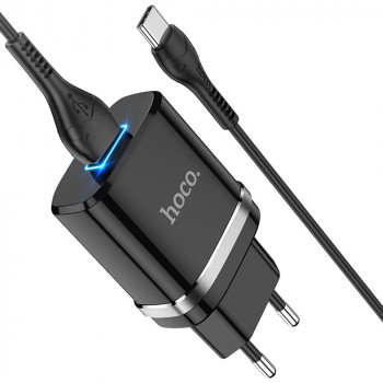 Incarcator Priza USB-A, 10W, 2.4A + Cablu Type-C - Hoco Ardent (N1) - Black - Img 4