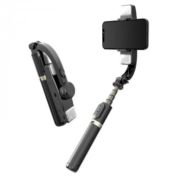 Selfie Stick Stabil Bluetooth cu Trepied si Lumini, 75cm - Techsuit (Q08D) - Black - Img 1
