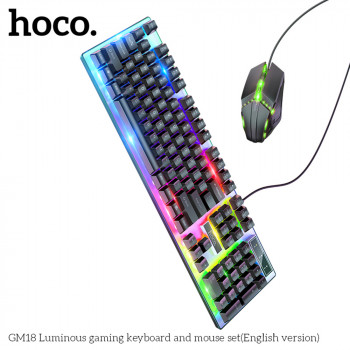 Set Tastatura si Mouse USB, cu Lumini RGB, 1.5m, DPI (800 - 1200) - Hoco GM18 - Black - Img 3