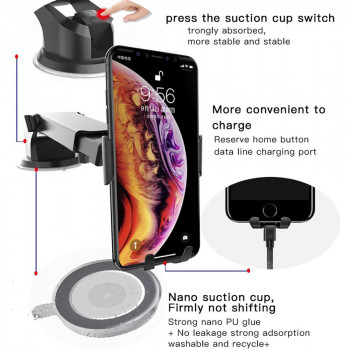 Suport Auto Telefon pentru Parbriz si Bord - Yesido Extendable Arm (C44) - Black - Img 4