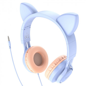 Casti cu Fir, Urechi de Pisica - Hoco Cat Ears (W36) - Dream Blue - Img 2