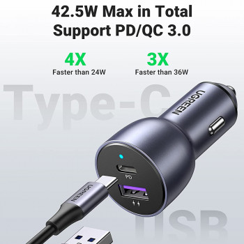 Incarcator Auto 2xUSB-A, QC 3.0, 42.5W - Ugreen (60980) - Dark Blue - Img 3