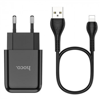 Incarcator USB-A, 10W, 2.1A + Cablu Lightning - Hoco Vigour (N2) - Black - Img 1