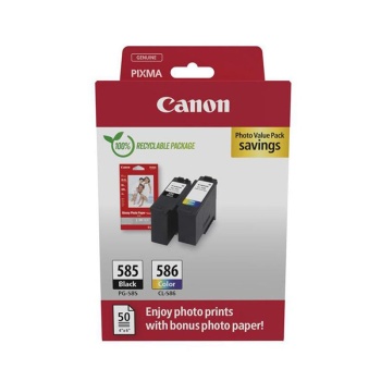 Cartus imprimanta Canon OEM 1xPG-585, 1xCL-586, Photo Paper inkjet original 6205C004, PG585, CL586,