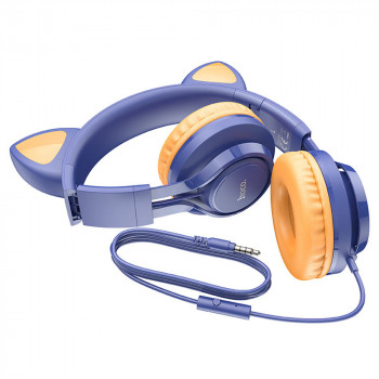 Casti cu Fir, Urechi de Pisica - Hoco Cat Ears (W36) - Midnight Blue - Img 3