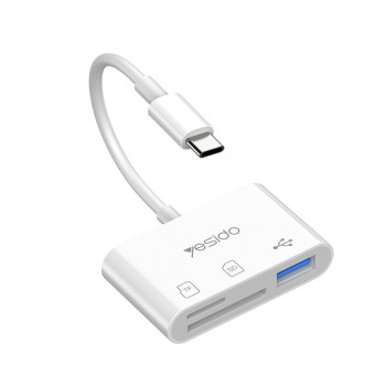 Cititor de Carduri SD, TF + Adaptor Type-C - Yesido (GS16) - White - Img 1