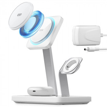 ESR - Wireless Charging Station 3in1 HaloLock - with CryoBoost, for iPhone, AirPods and Apple Watch - Arctic White
