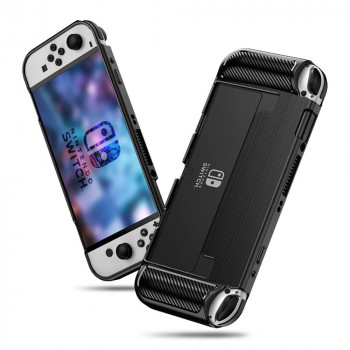 Husa pentru Nintendo Switch OLED - Techsuit Carbon Silicone - Black - Img 1
