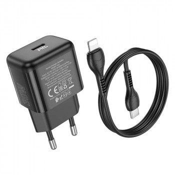 Incarcator Priza Type-C PD30W + cablu Lightning - Hoco Glory (N32) - Black - Img 3
