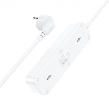 Prelungitor 3xPriza Shuko, 3xUSB 2.4A, 1.8m - Hoco (NS2) - White - Img 2